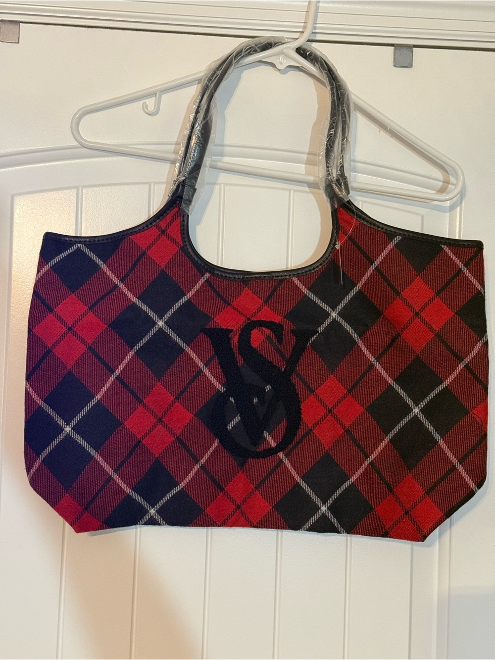 NWT Victoria’s Secret Plaid Red & Black Tote Bag with Monogram Accent